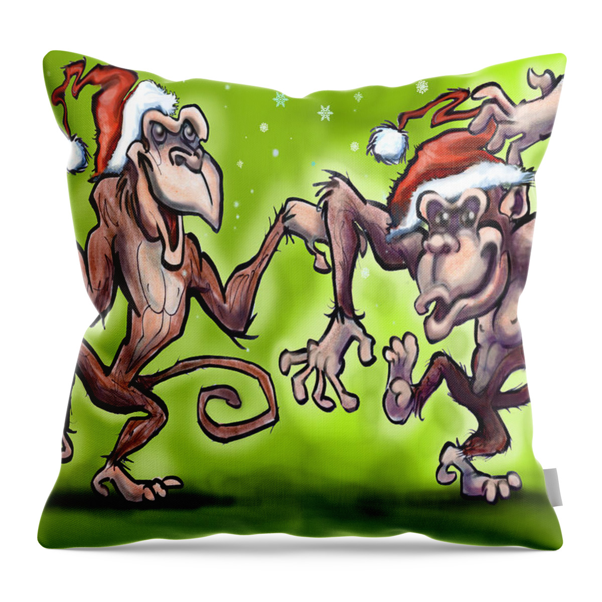Christmas Throw Pillow featuring the painting Christmas Monkeys by Kevin Middleton