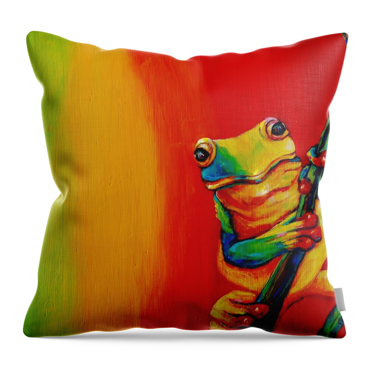 Frog Throw Pillow featuring the painting Chroma Frog by Jean Cormier