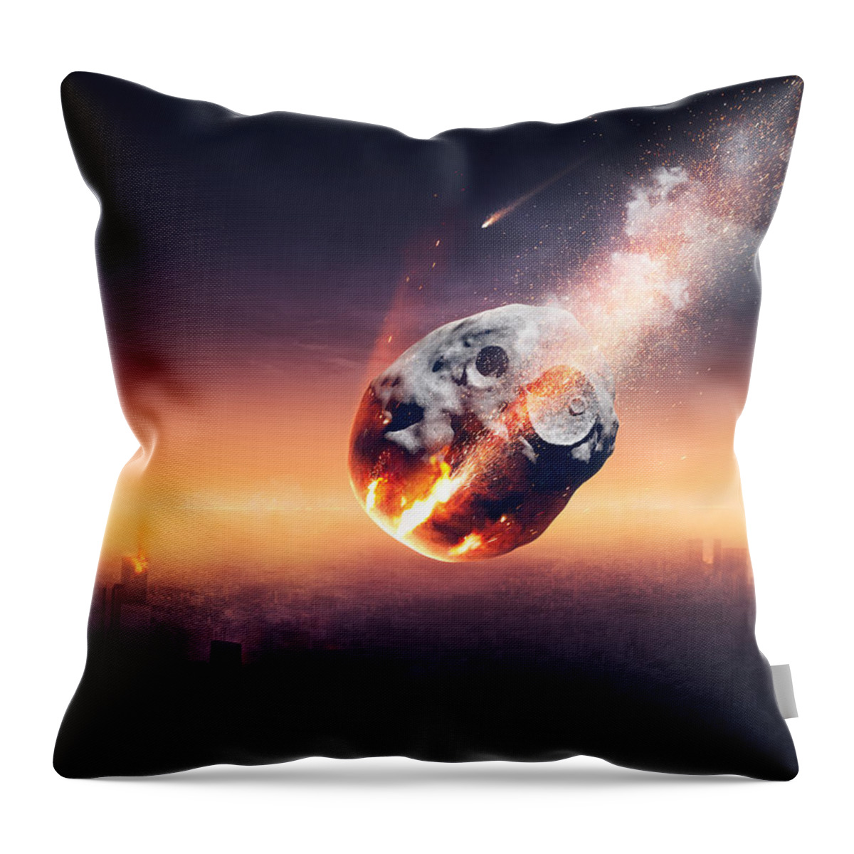 City Throw Pillow featuring the photograph City destroyed by meteor shower by Johan Swanepoel