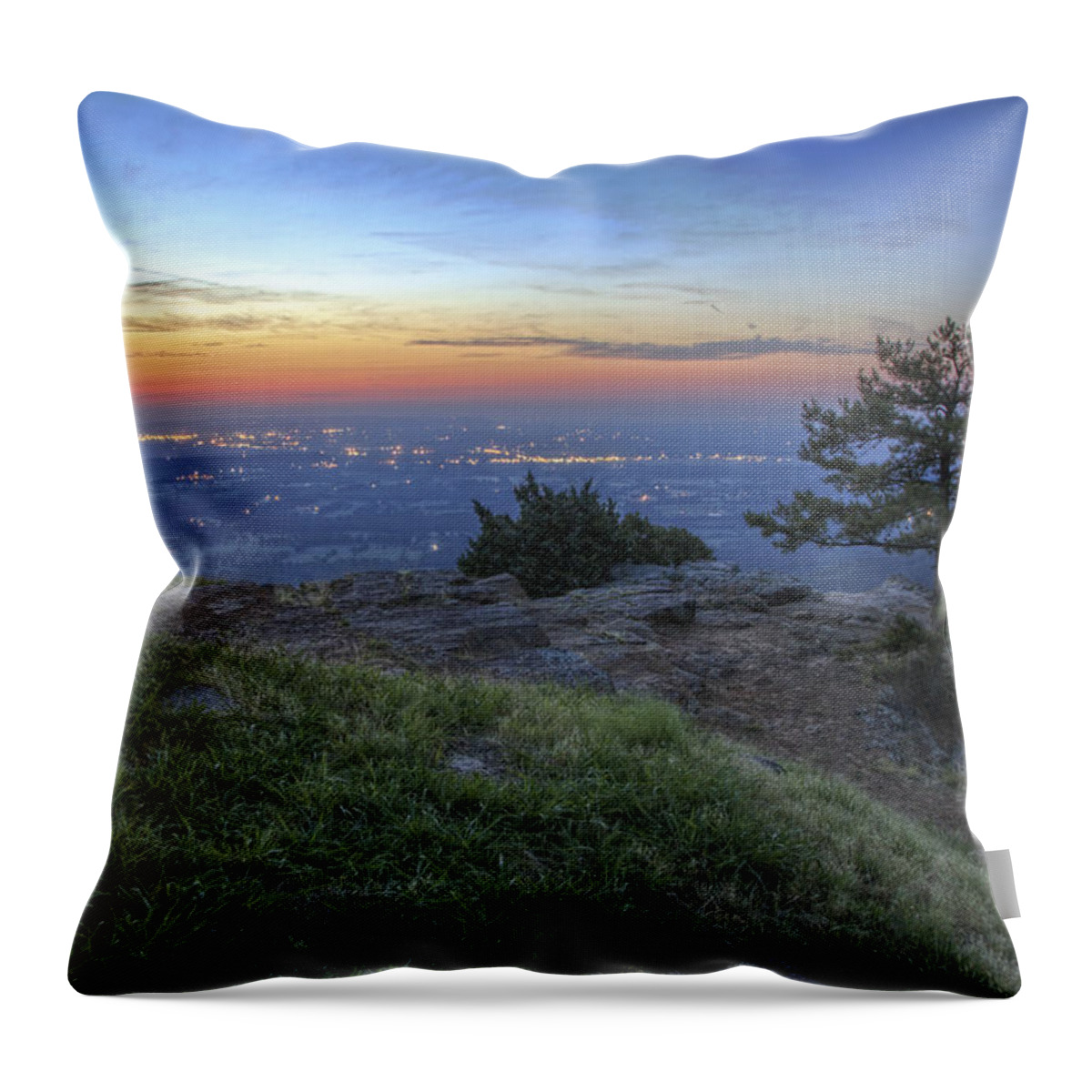 Mt. Nebo Throw Pillow featuring the photograph City Lights from Sunrise Point at Mt. Nebo - Arkansas by Jason Politte