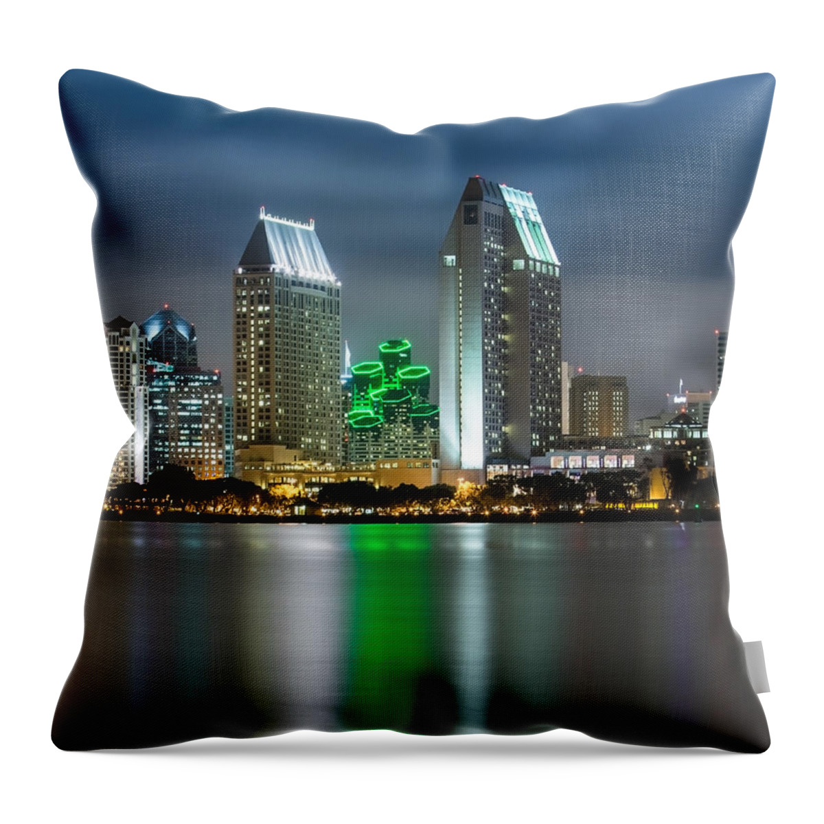San Diego; Skyline; California; Sky Scraper; City Lights; Clouds; Reflection Throw Pillow featuring the photograph City of San Diego Skyline 1 by Larry Marshall
