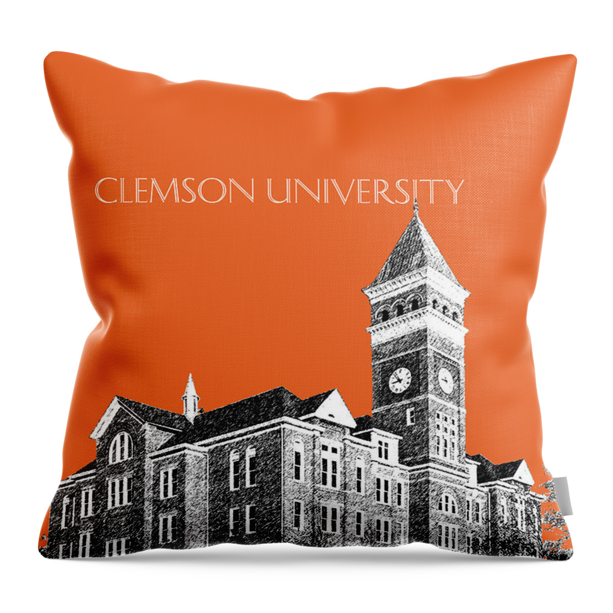 University Throw Pillow featuring the digital art Clemson University - Coral by DB Artist