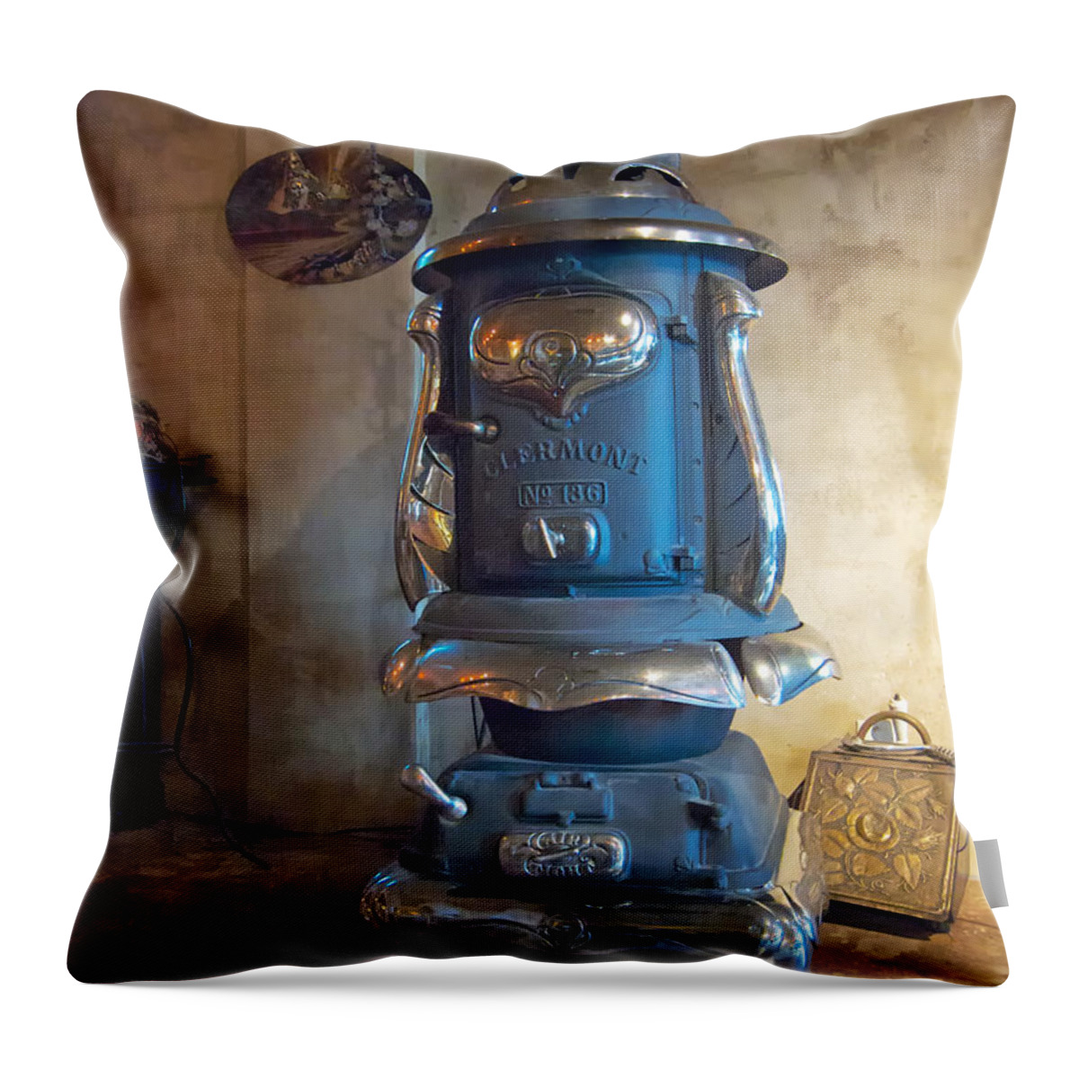 Pot-belly Throw Pillow featuring the photograph Clermont No 136 Pot Belly Stove by Mary Lee Dereske