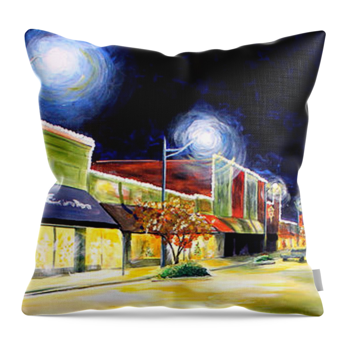 Cleveland Mississippi Throw Pillow featuring the painting Cleveland Mississippi at Night by Karl Wagner