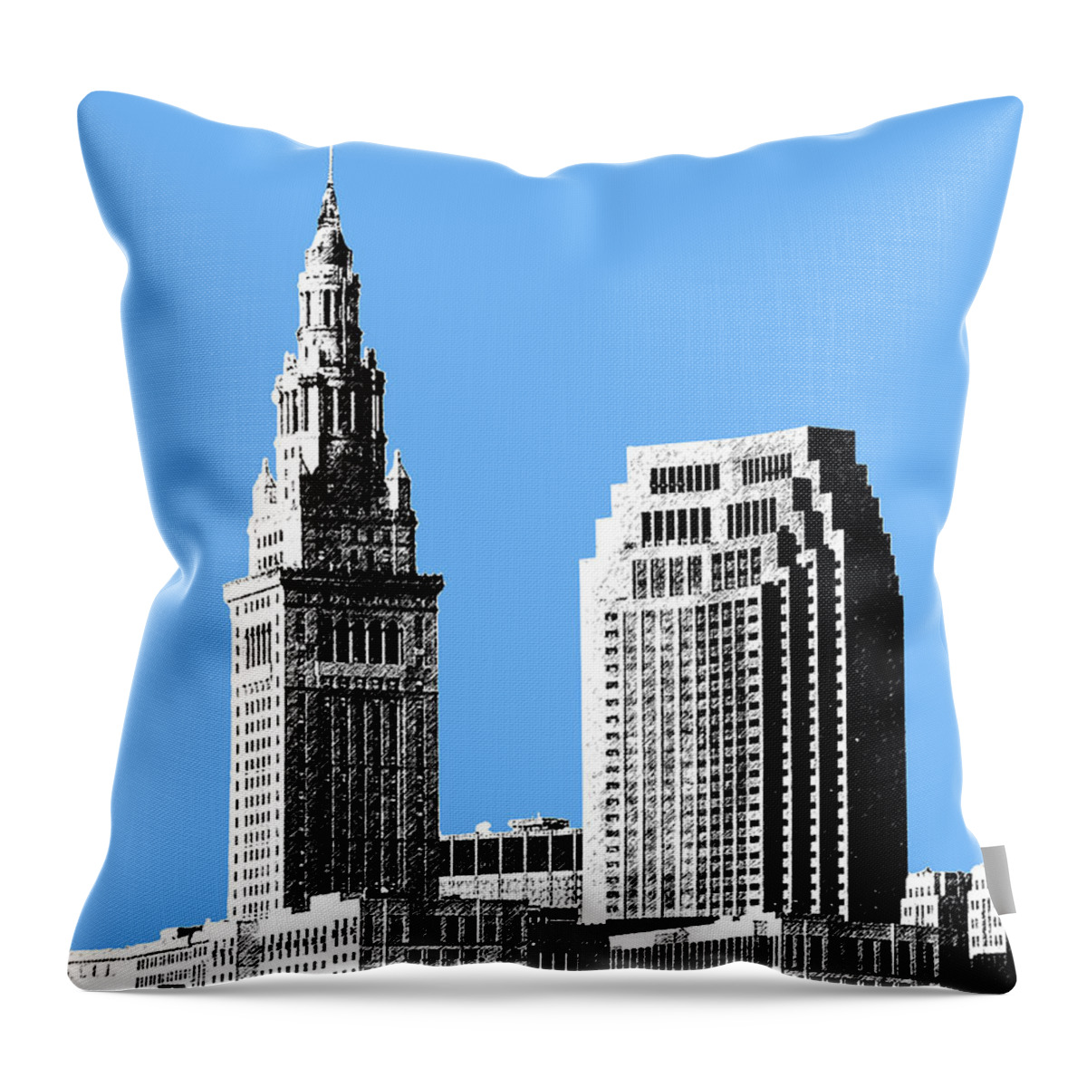 Architecture Throw Pillow featuring the digital art Cleveland Skyline 1 - Light Blue by DB Artist
