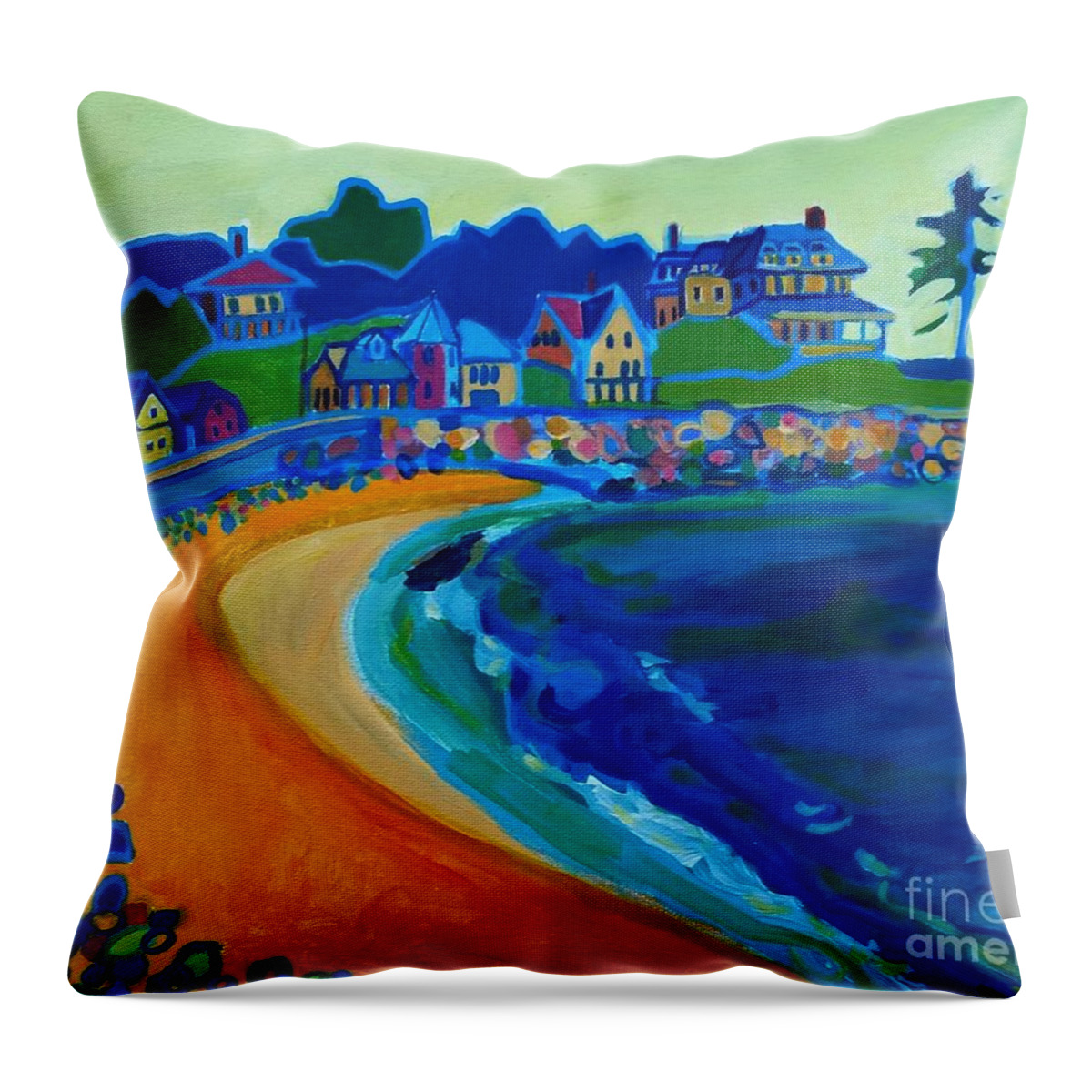 Beach Throw Pillow featuring the painting Cliff House near Hampton Beach NH by Debra Bretton Robinson