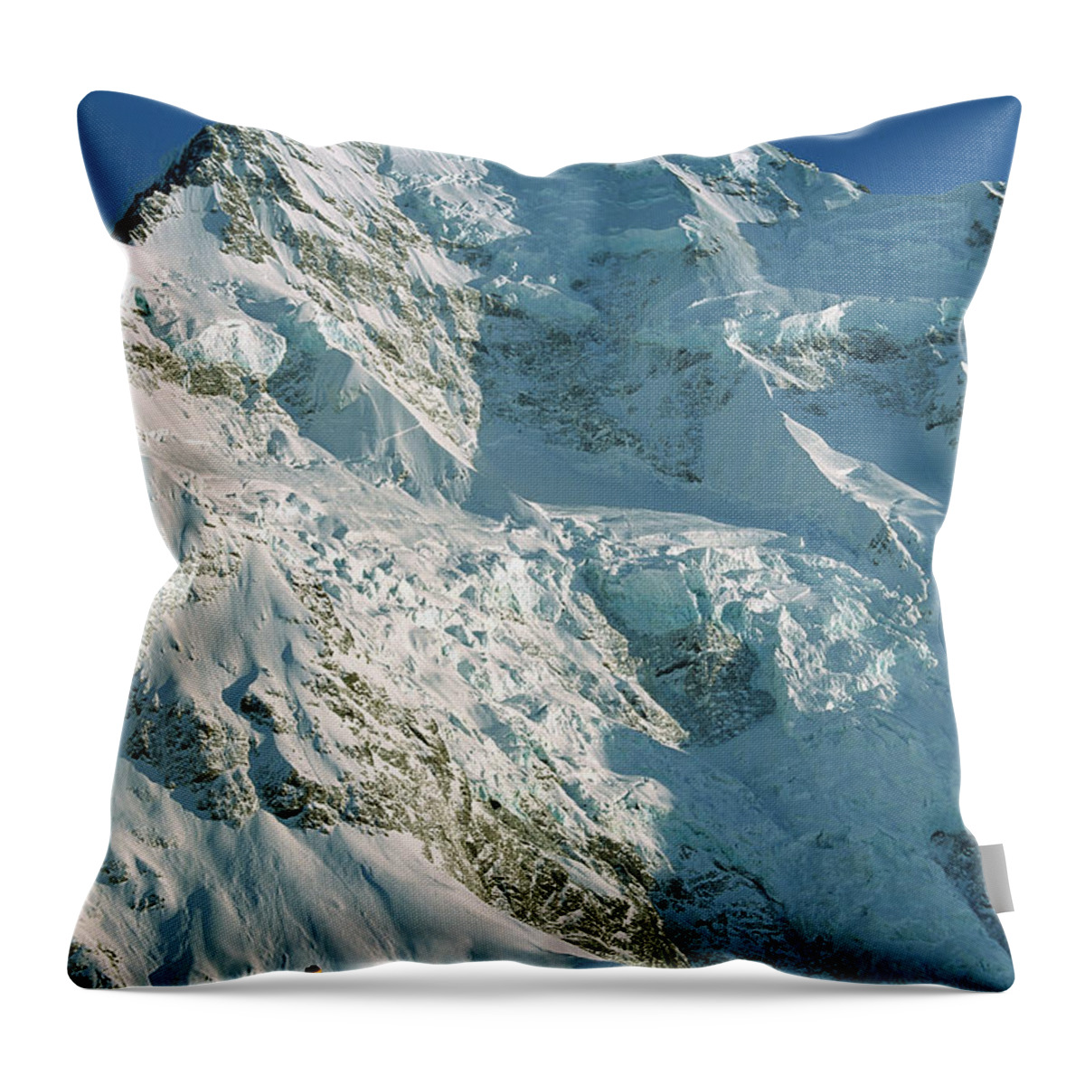 00260054 Throw Pillow featuring the photograph Climber Enjoying View Of Mt Cook by Colin Monteath