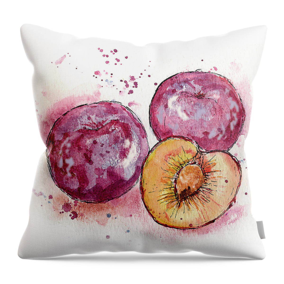 Art Throw Pillow featuring the painting Close Up Of Three Plums by Ikon Ikon Images