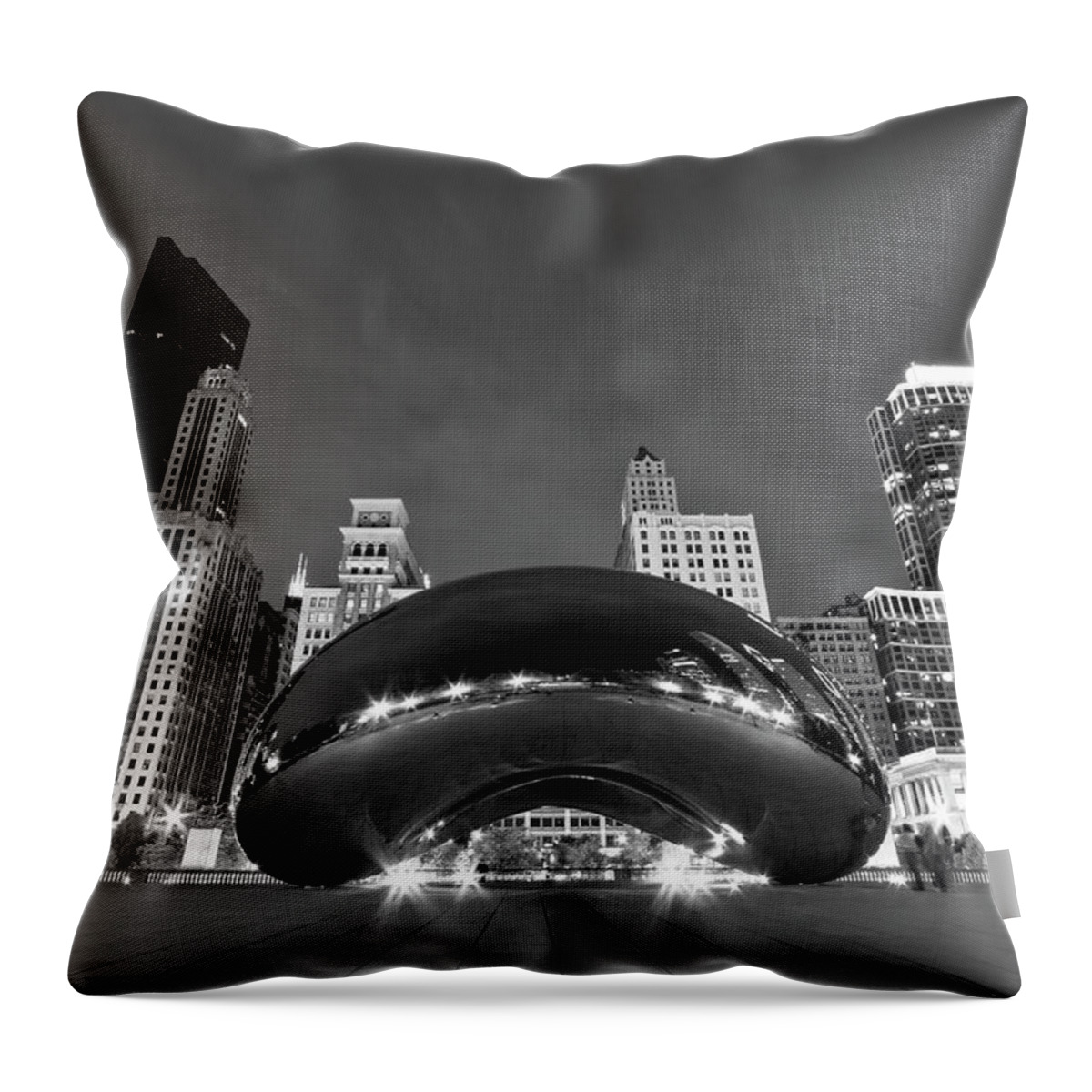 3scape Throw Pillow featuring the photograph Cloud Gate and Skyline by Adam Romanowicz