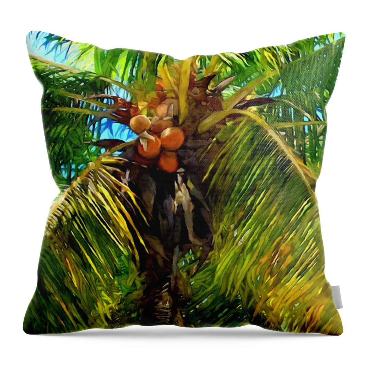 Coconut Palm Tree Throw Pillow featuring the painting Coconut Palm Tree by Stephen Jorgensen
