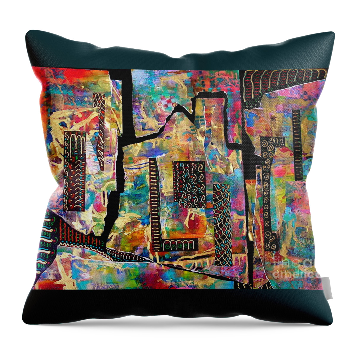 Non Objective Design Throw Pillow featuring the mixed media Color Abounds by Genie Morgan