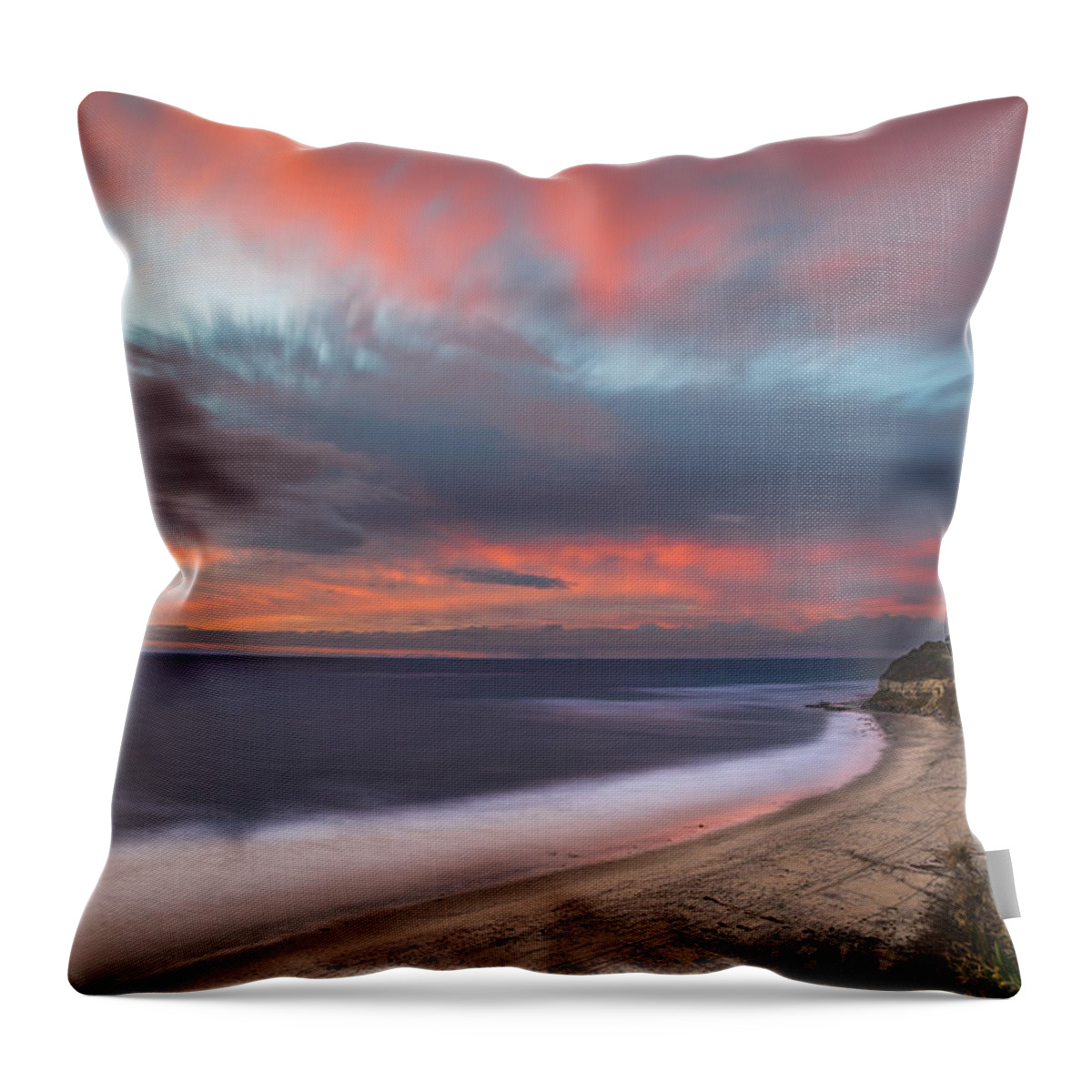 California; Long Exposure; Ocean; Reflection; San Diego; Seascape; Sky; Sunset; Surf; Sun; Clouds; Waves Throw Pillow featuring the photograph Colorful Swamis Sunset by Larry Marshall