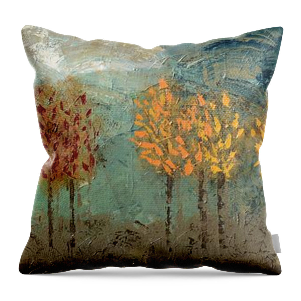 Fall Trees Throw Pillow featuring the painting Colorful Trees by Linda Bailey