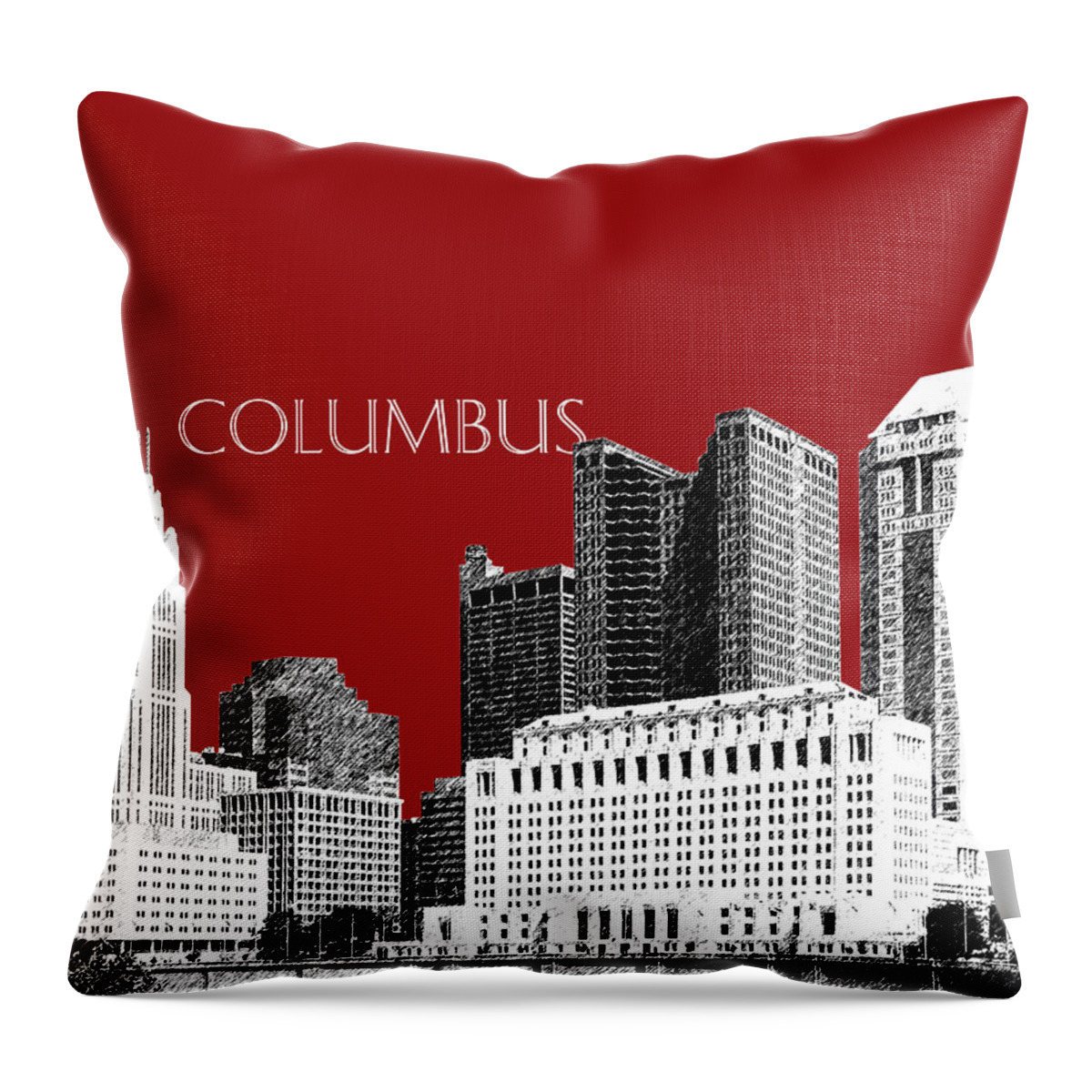 Architecture Throw Pillow featuring the digital art Columbus Skyline - Dark Red by DB Artist