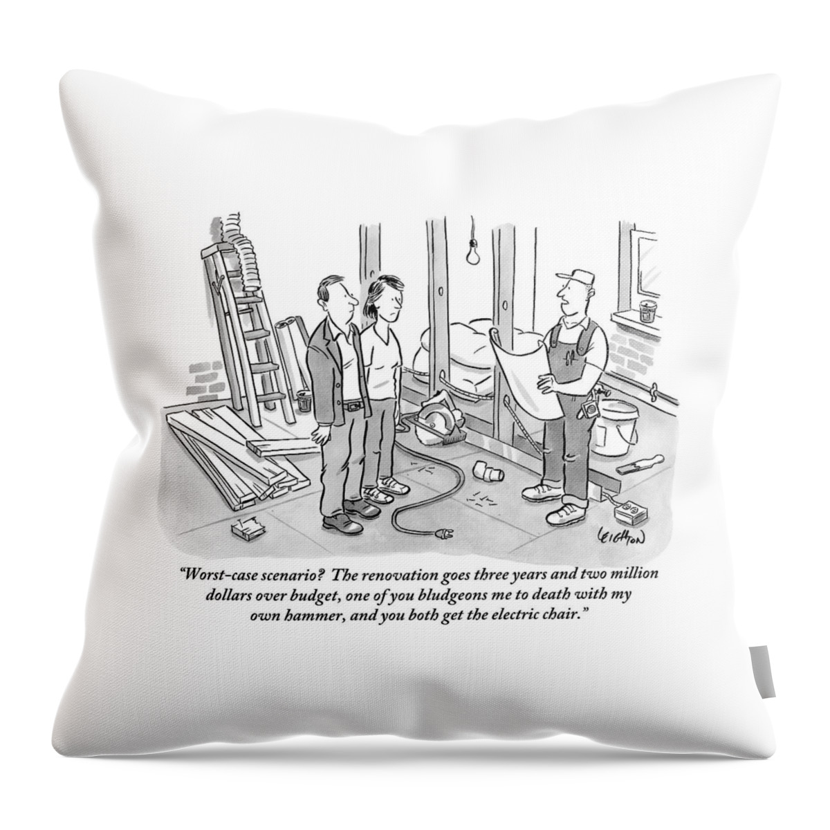 Contractor Examining A Blueprint And Speaking Throw Pillow