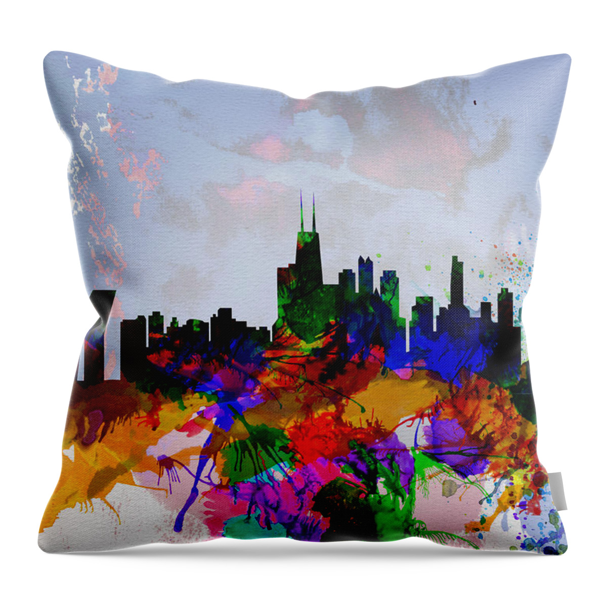 Copenhagen Throw Pillow featuring the painting Copenhagen Watercolor Skyline by Naxart Studio