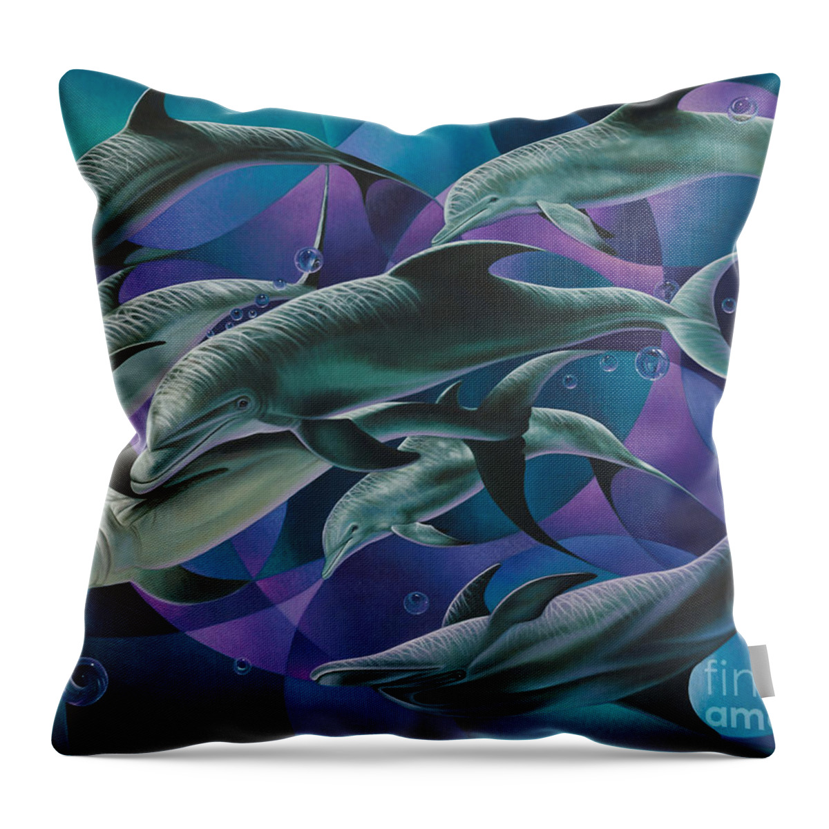 Dolphins Throw Pillow featuring the painting Corazon del Mar by Ricardo Chavez-Mendez