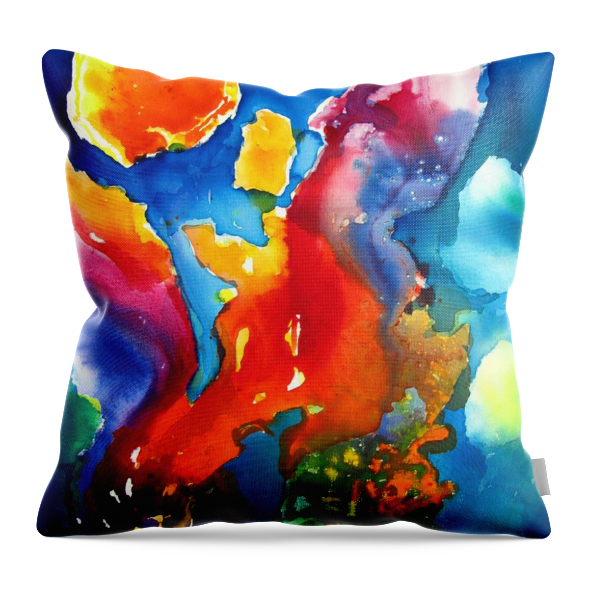 Abstract Throw Pillow featuring the painting Cosmic Fire Abstract by Carlin Blahnik CarlinArtWatercolor
