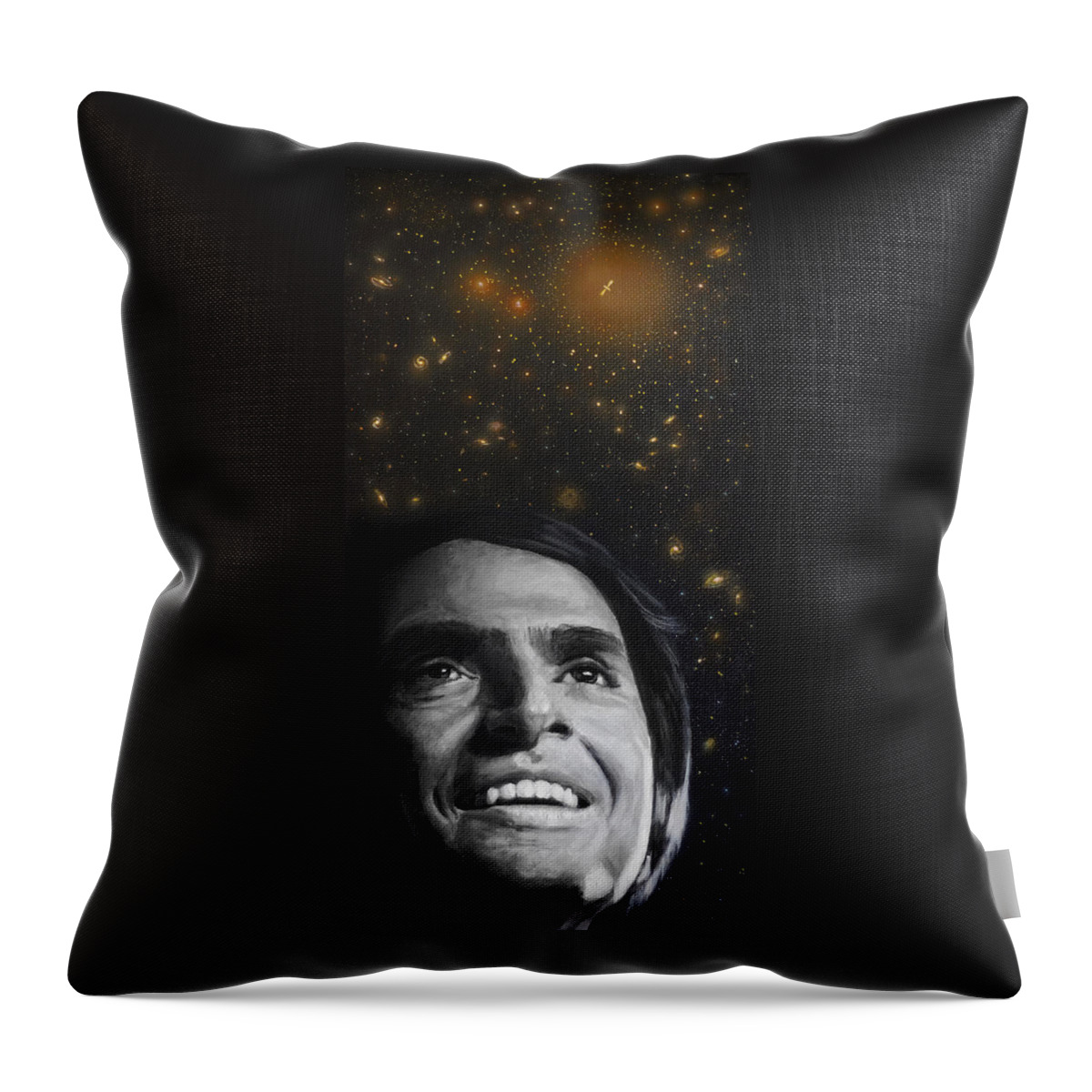 Carl Sagan Throw Pillow featuring the painting Cosmos- Carl Sagan by Simon Kregar