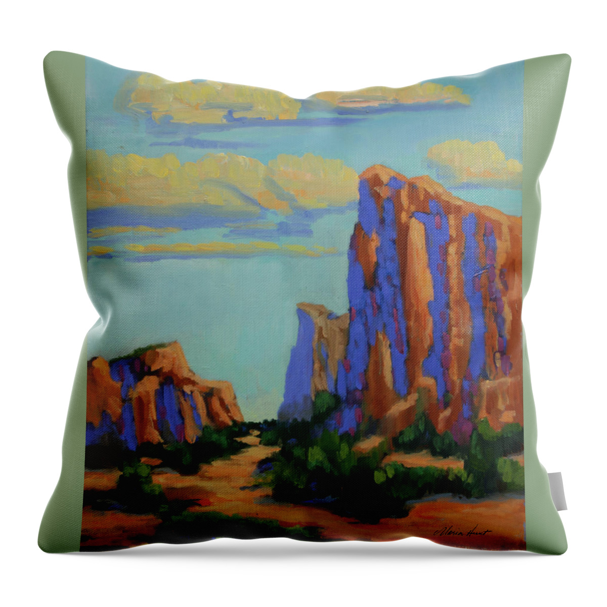 Sedona Throw Pillow featuring the painting Courthouse Rock in Sedona by Maria Hunt