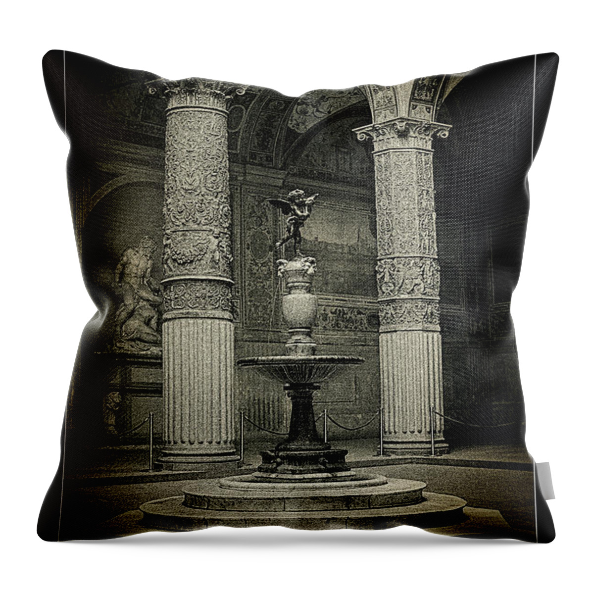 Courtyard Palazzo Becchio Throw Pillow featuring the photograph Courtyard Fountain lomo by Weston Westmoreland
