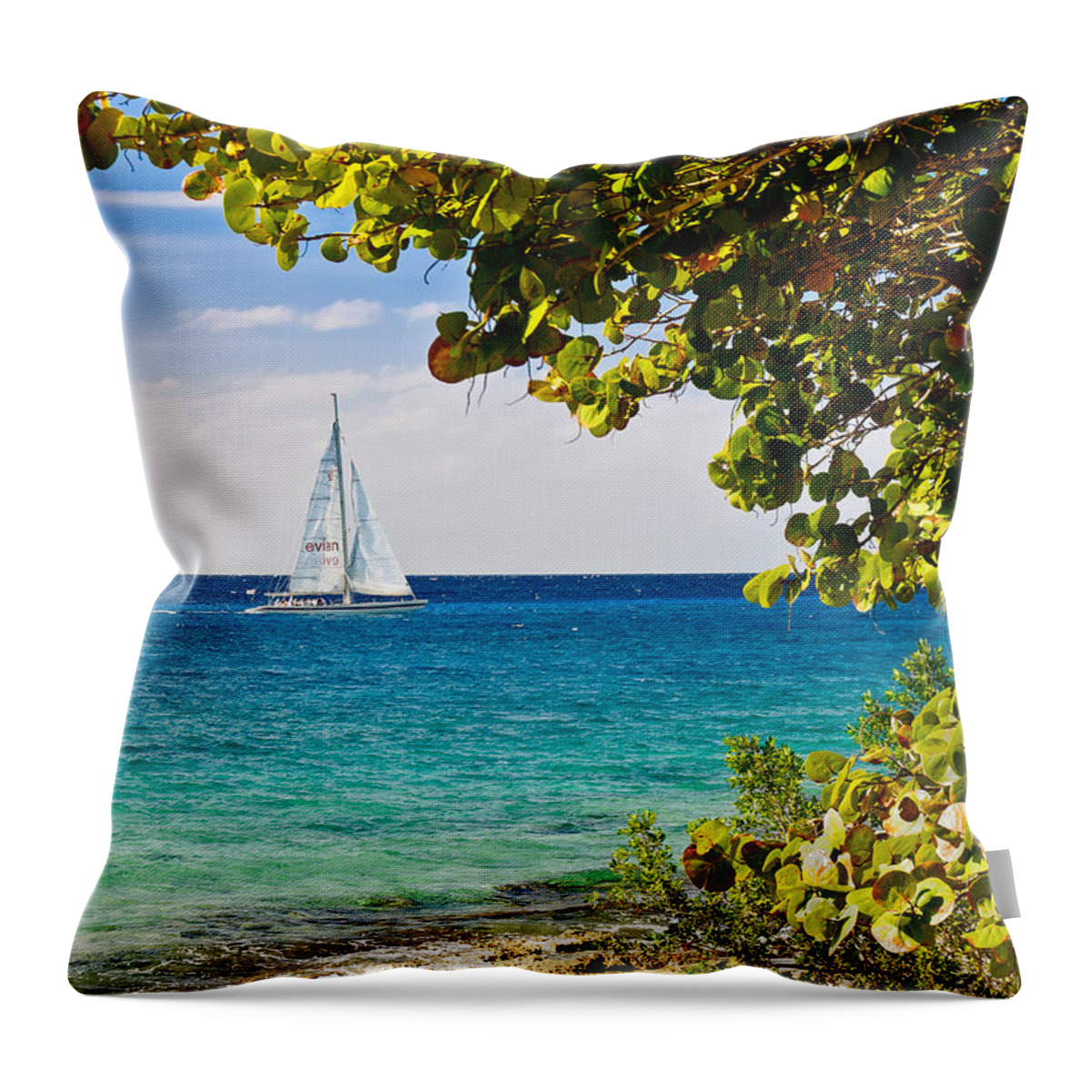 Cozumel Throw Pillow featuring the photograph Cozumel Sailboats by Mitchell R Grosky