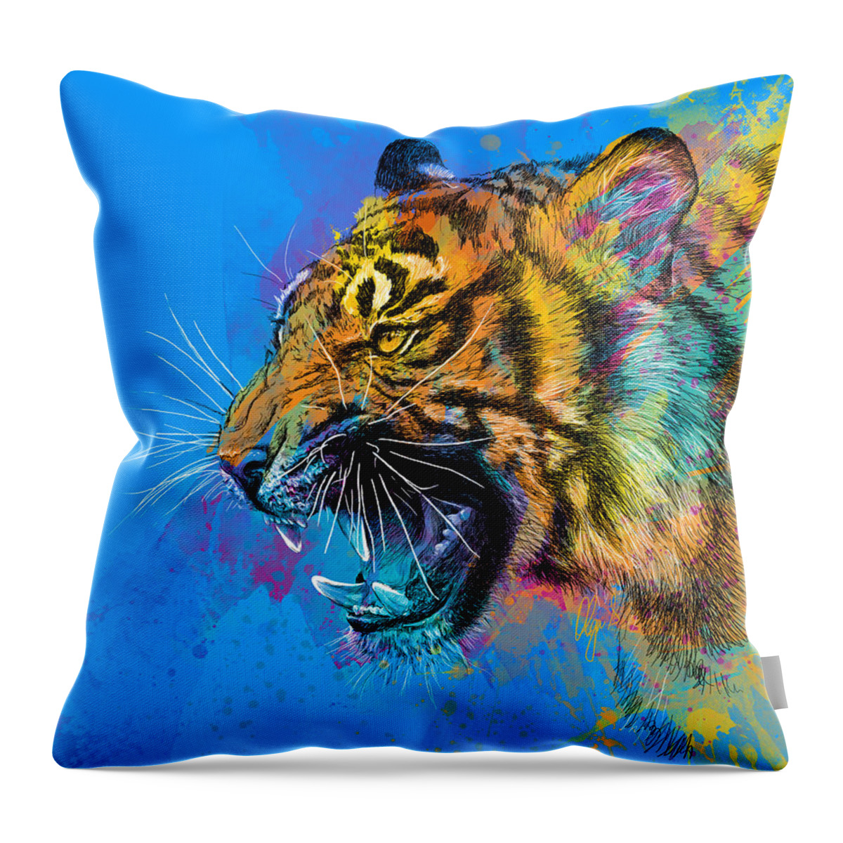 Tiger Throw Pillow featuring the digital art Crazy Tiger by Olga Shvartsur