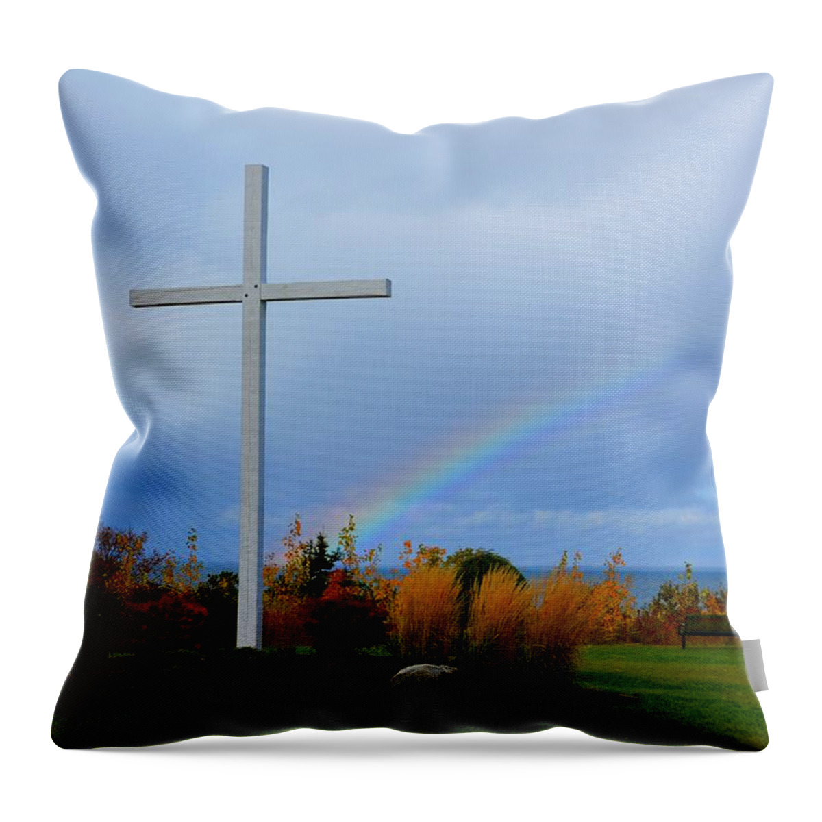 Cross Throw Pillow featuring the photograph Cross at the End of the Rainbow by Keith Stokes