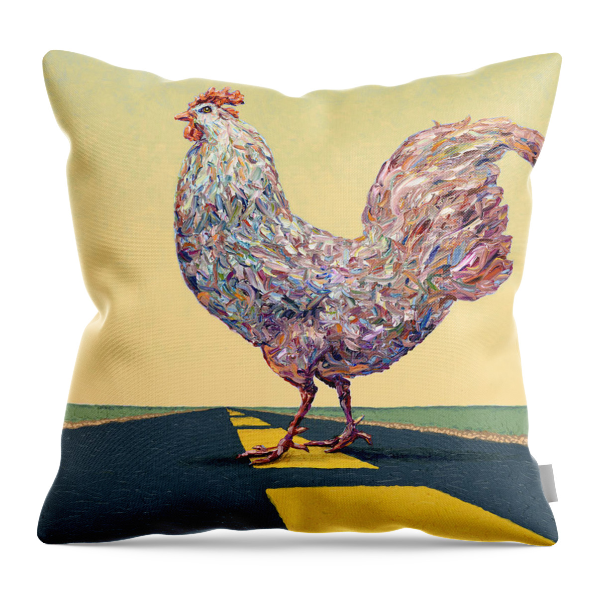 Chicken Throw Pillow featuring the painting Crossing Chicken by James W Johnson