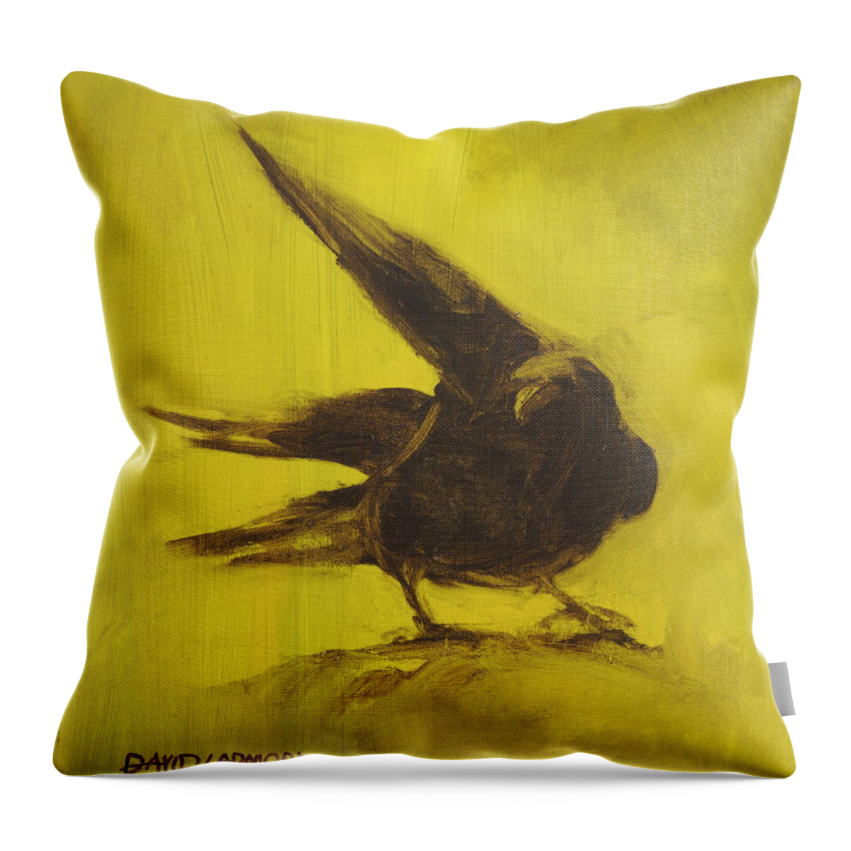 Crow Throw Pillow featuring the painting Crow 2 by David Ladmore