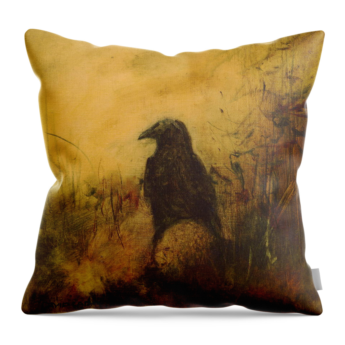 Crow Throw Pillow featuring the painting Crow 7 by David Ladmore