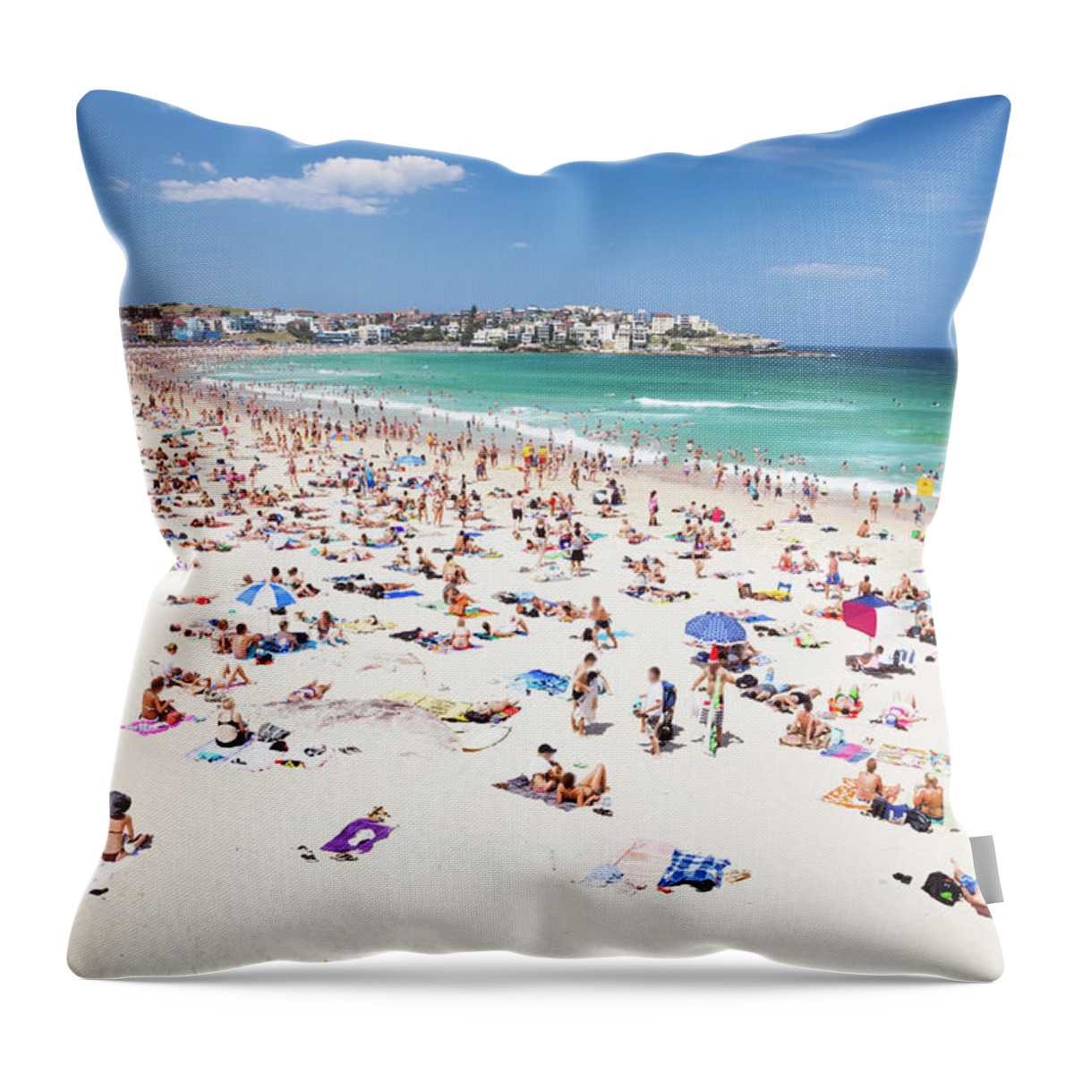 Water's Edge Throw Pillow featuring the photograph Crowded Bondi Beach, Sydney, Australia by Matteo Colombo