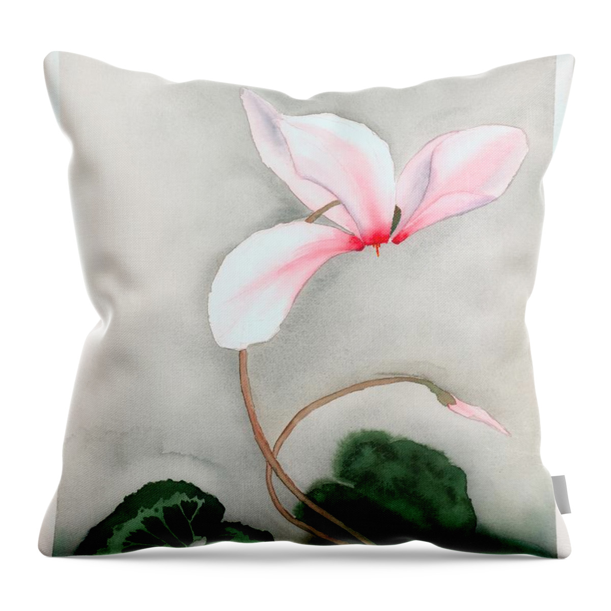 Floral Throw Pillow featuring the painting Cyclamen Dancer by Hilda Wagner