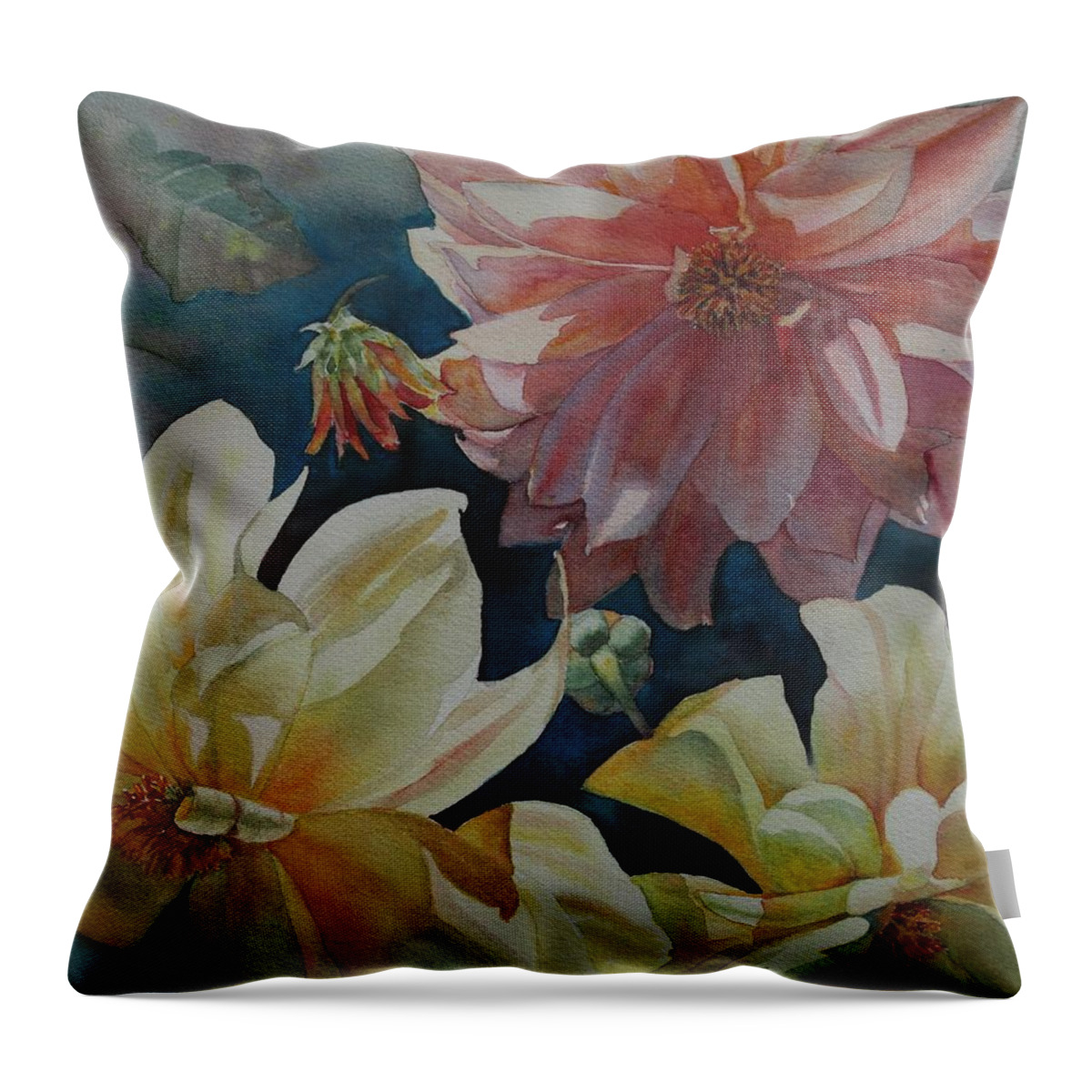 Flowers Throw Pillow featuring the painting Cynthia's Dahlias by Ruth Kamenev