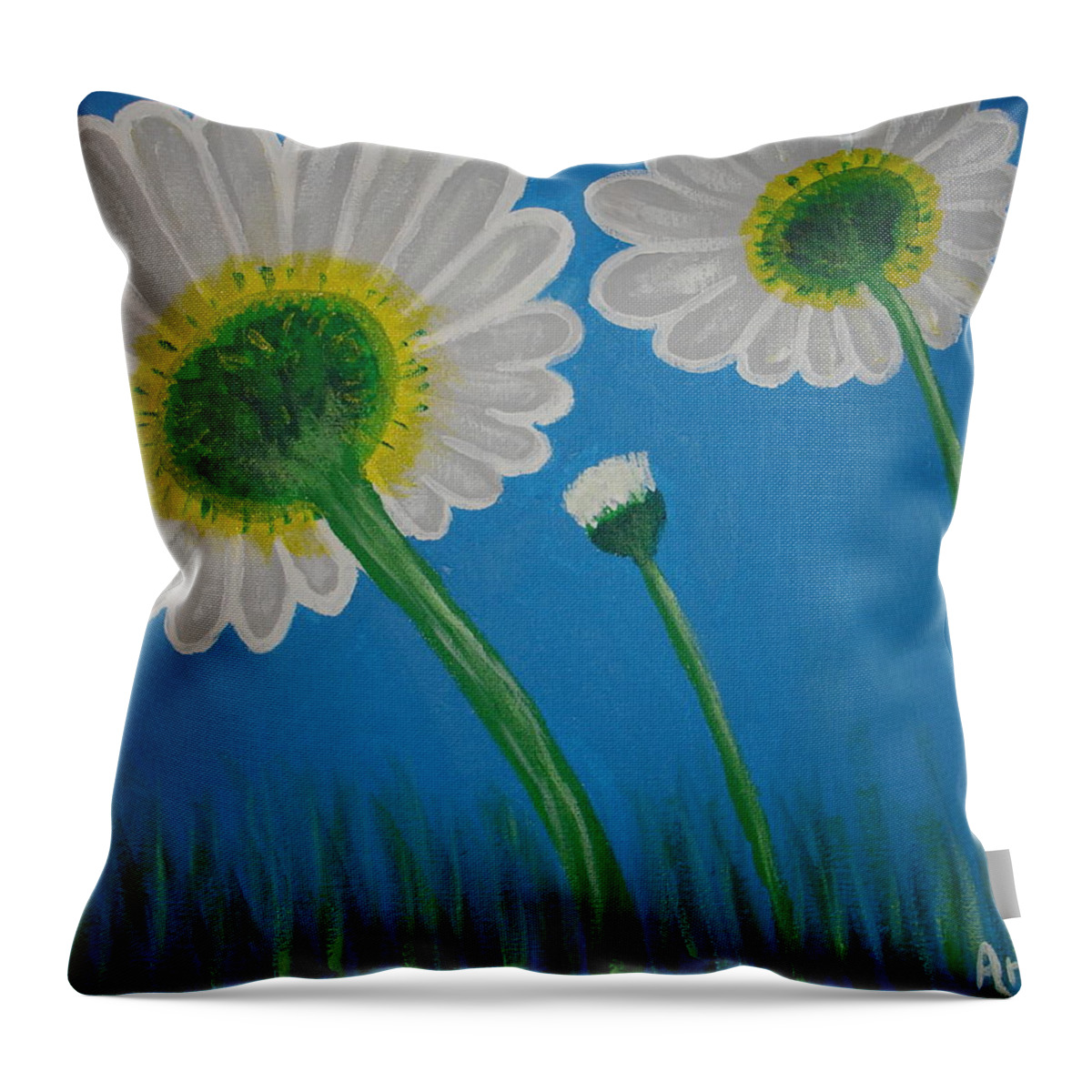 Daisy Throw Pillow featuring the painting Daisies by Angie Butler