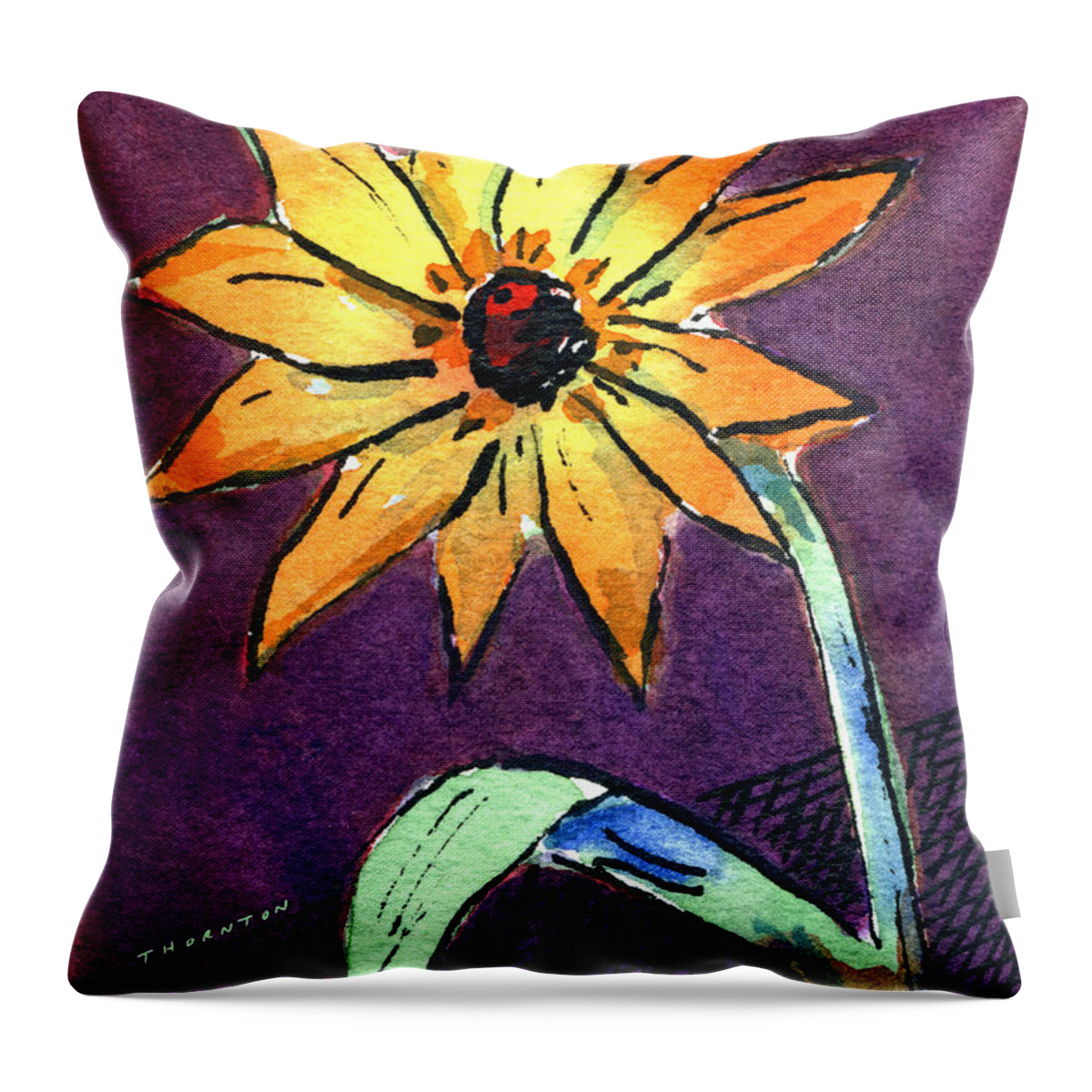 Daisy Throw Pillow featuring the painting Daisy on Dark Background by Diane Thornton