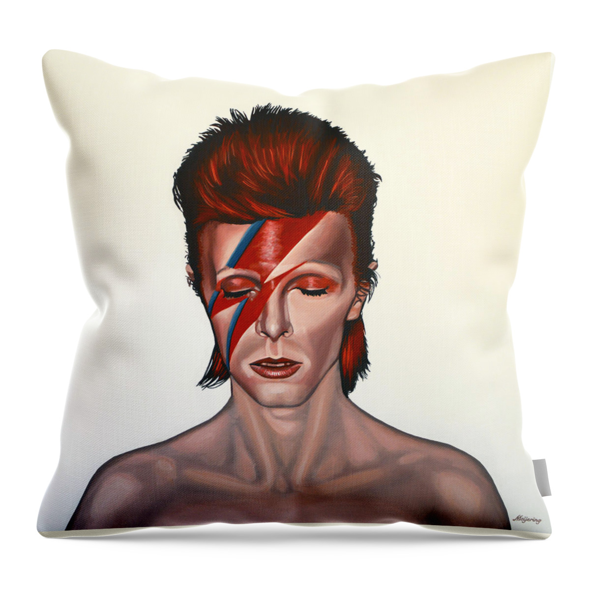 David Bowie Throw Pillow featuring the painting David Bowie Aladdin Sane by Paul Meijering