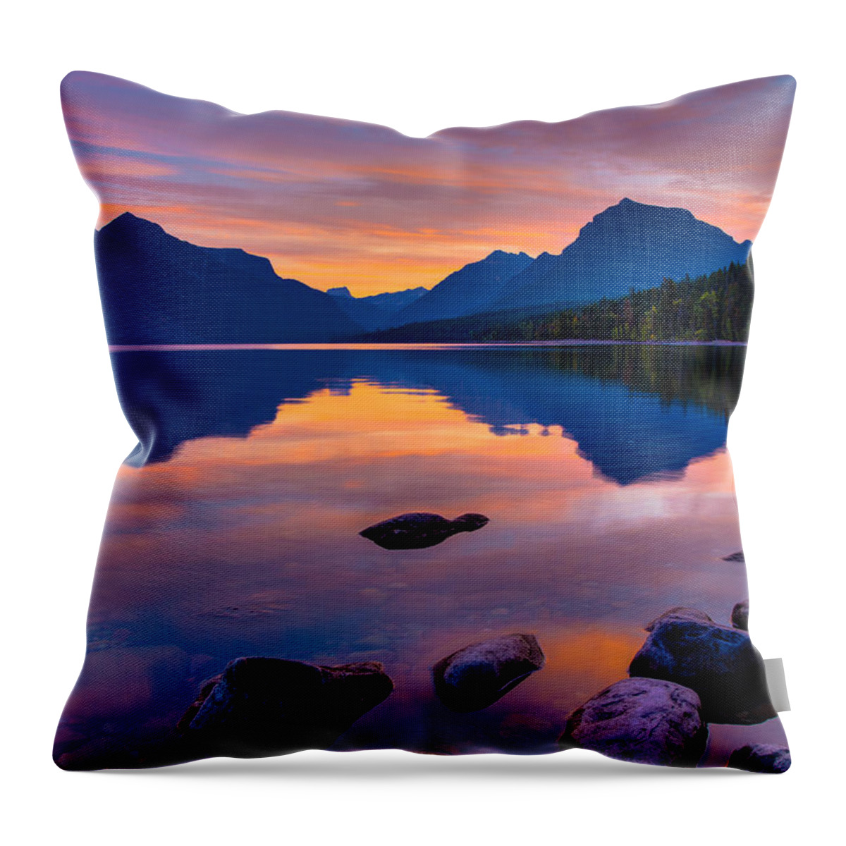 Glacier National Park Throw Pillow featuring the photograph Dawn at Lake McDonald by Adam Mateo Fierro