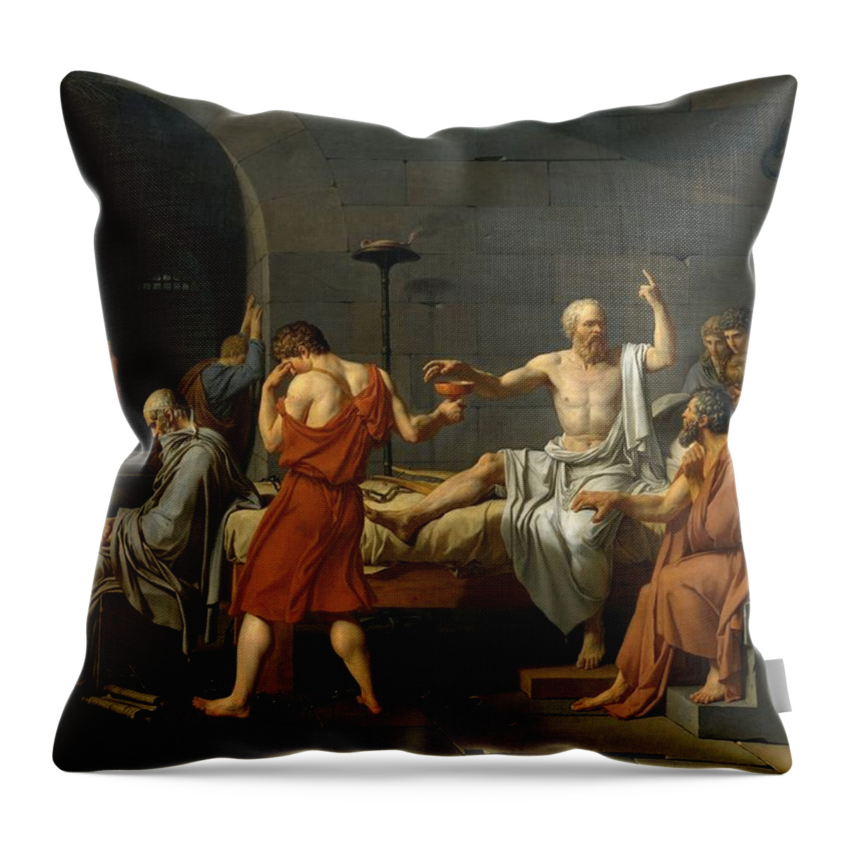 Death Throw Pillow featuring the painting Death of Socrates by Jacques Louis David