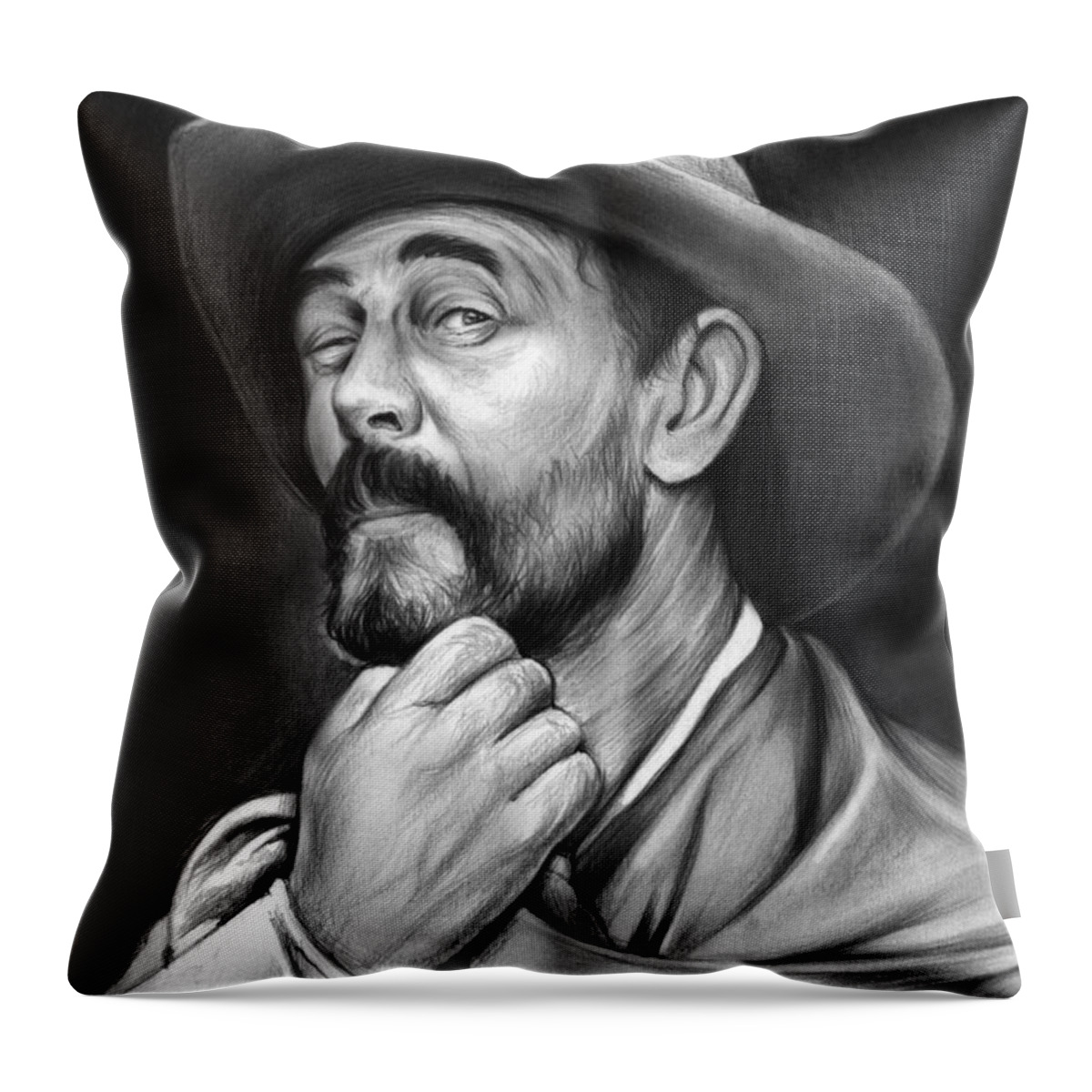 Gunsmoke Throw Pillow featuring the drawing Deputy Festus Haggen by Greg Joens