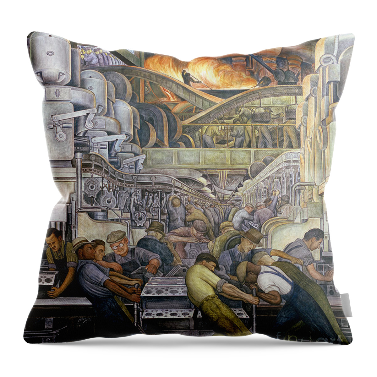 Machinery Throw Pillow featuring the painting Detroit Industry North Wall by Diego Rivera