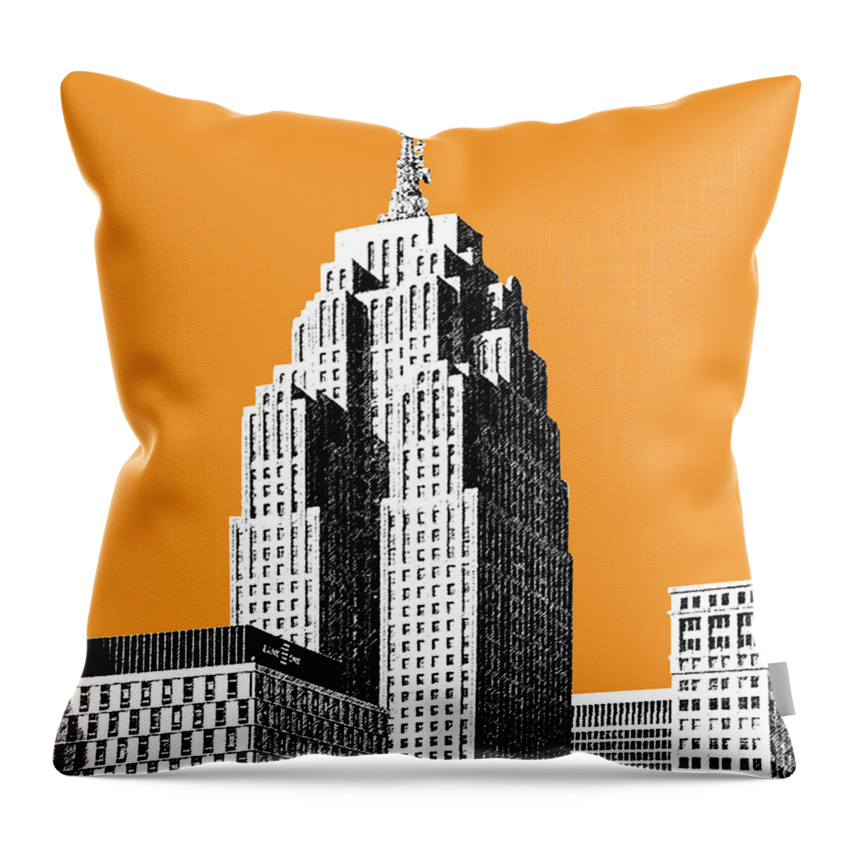 Detroit Throw Pillow featuring the digital art Detroit Skyline 2 - Orange by DB Artist
