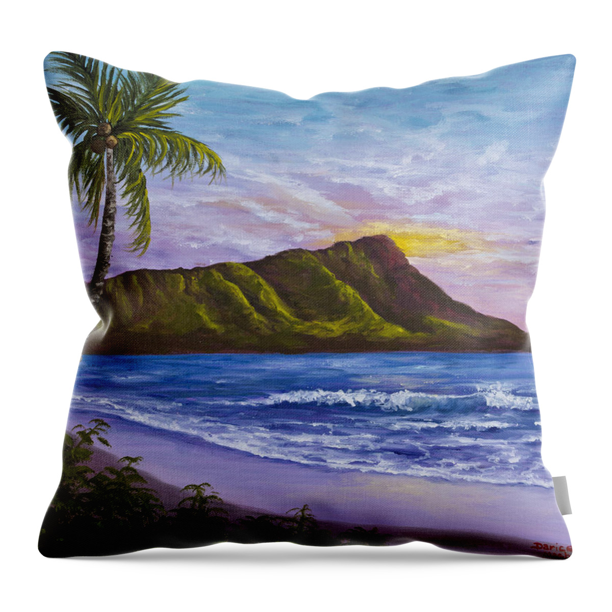 Hawaii Throw Pillow featuring the painting Diamond Head by Darice Machel McGuire
