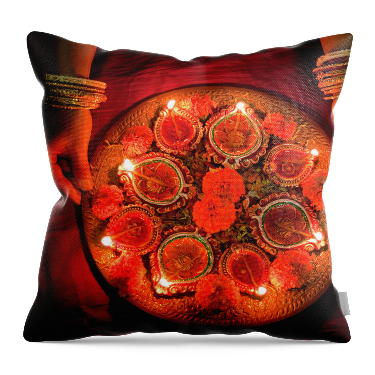 People Throw Pillow featuring the photograph Dipawali Lamps by Tapasbiswasphotography