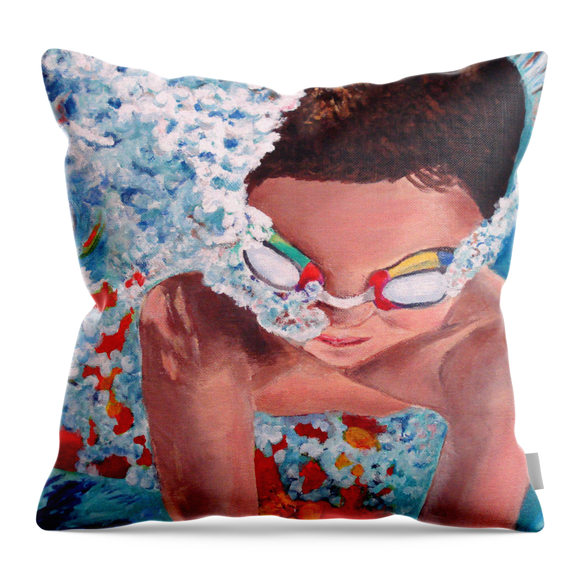 Swimming Throw Pillow featuring the painting Dive In by Linda Queally