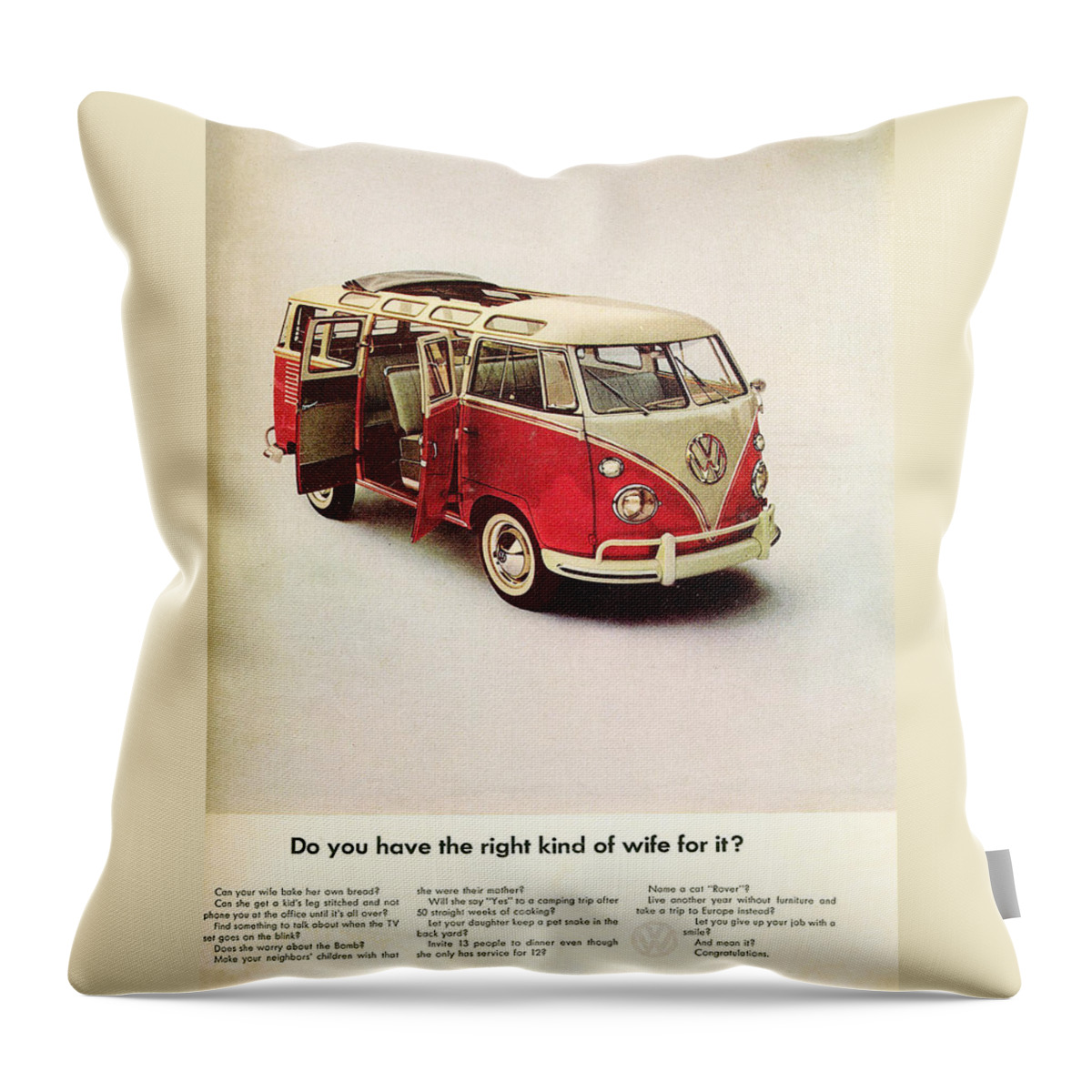 Volkswagen Van Throw Pillow featuring the digital art Do you have the right kind of wife for it by Georgia Fowler