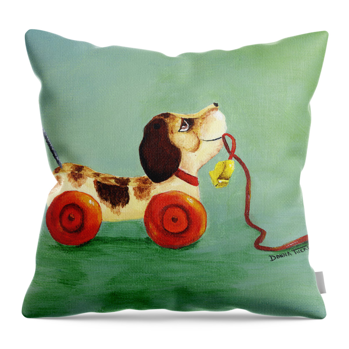 Toy Throw Pillow featuring the painting Dog Pull Toy by Donna Tucker