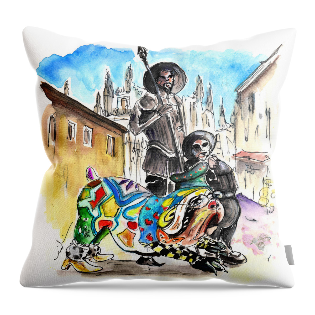 Travel Throw Pillow featuring the painting Don Quijotes New Pet by Miki De Goodaboom