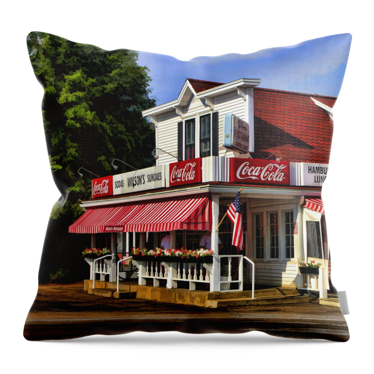 Door County Throw Pillow featuring the painting Door County Wilson's Ice Cream Store by Christopher Arndt
