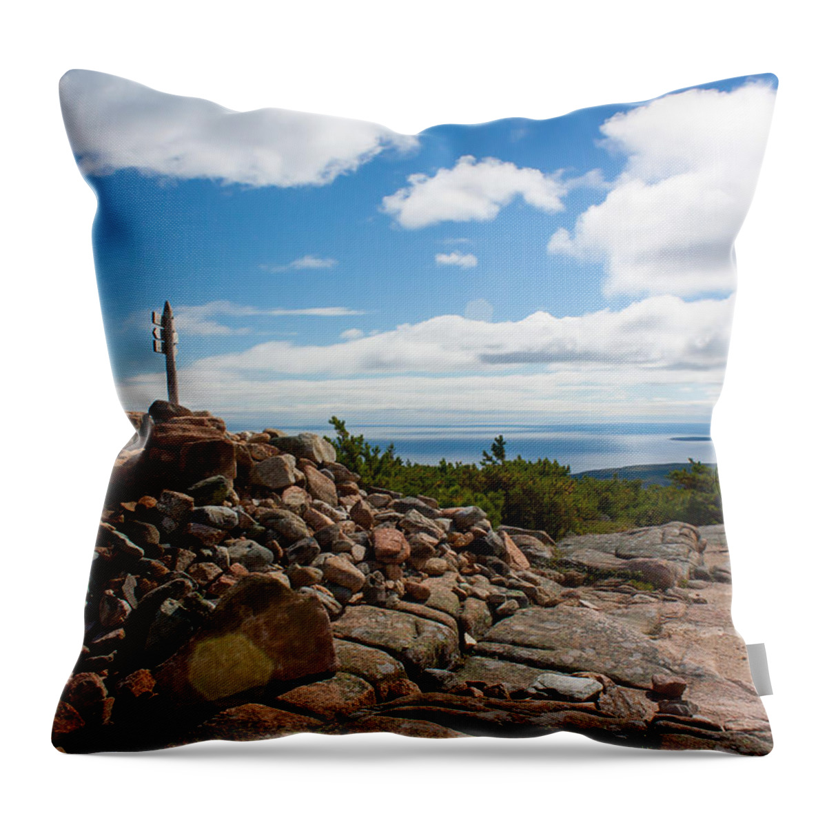 Dorr Throw Pillow featuring the photograph Dorr Mountain Summit - Acadia by Kirkodd Photography Of New England